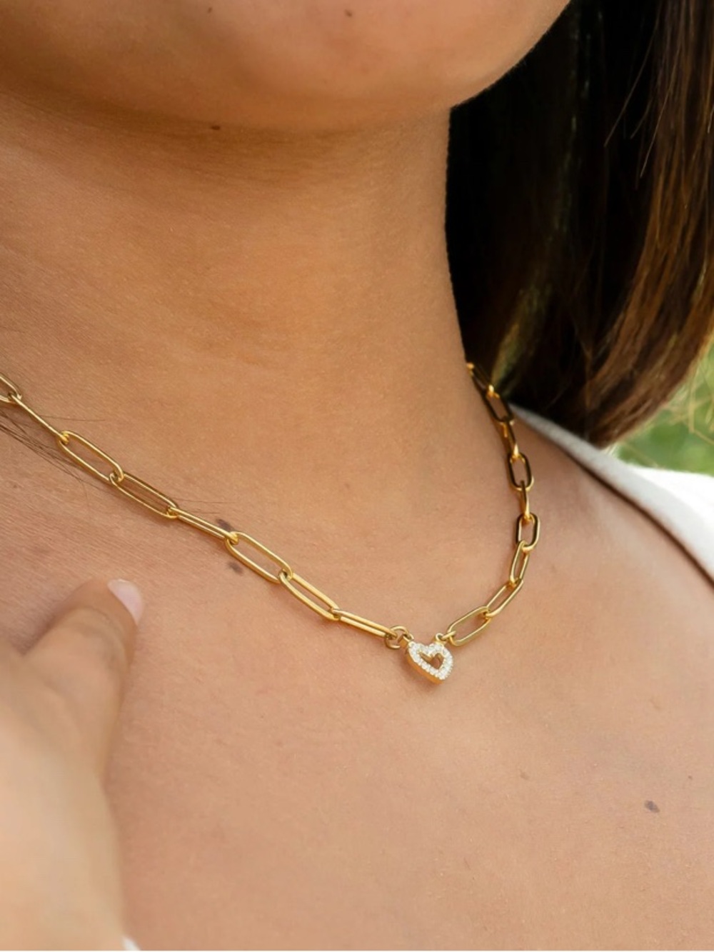 18K Gold PVD Heart Necklace Paperclip Chain Dainty Minimalist Gift Mom Grad Gift